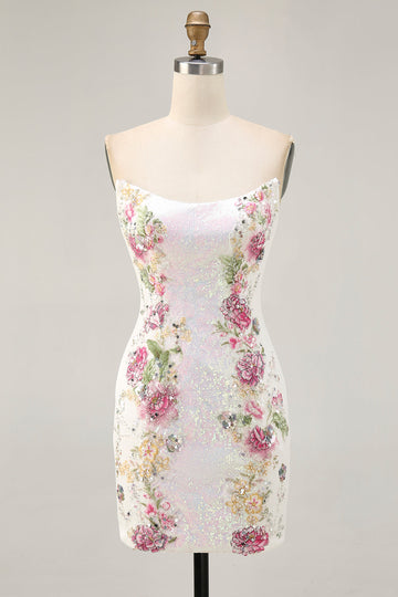 Robe moulante moulante à paillettes florales blanche